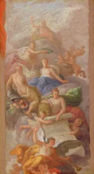 Eine Skizze der Dankbarkeit gekrönt von Frieden, mit anderen allegorischen Figuren von Industrie, Ruhm und Fülle, ca. 1712-13